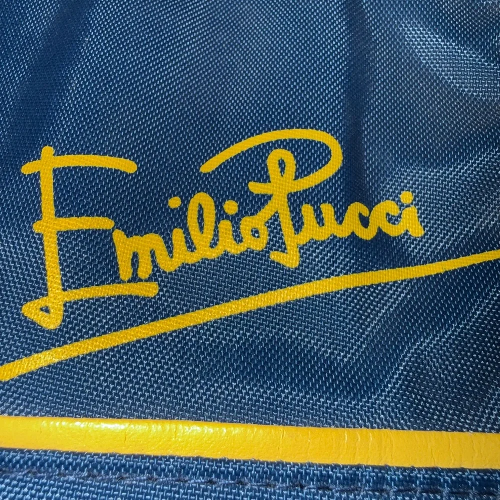 Vintage Emilio Pucci 1970's Nylon Cosmetic Toiletry‎ Travel Bag Blue Yellow